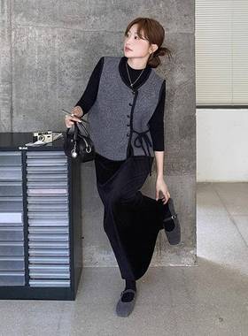 叠穿三件套身叠穿女2甲c166-652025秋冬韩系气质马毛衣绒丝打底半