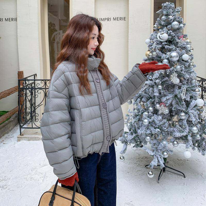 灰9色今年织流行排骨款针拼接羽绒服2B237-61女2025季新款0绒保冬