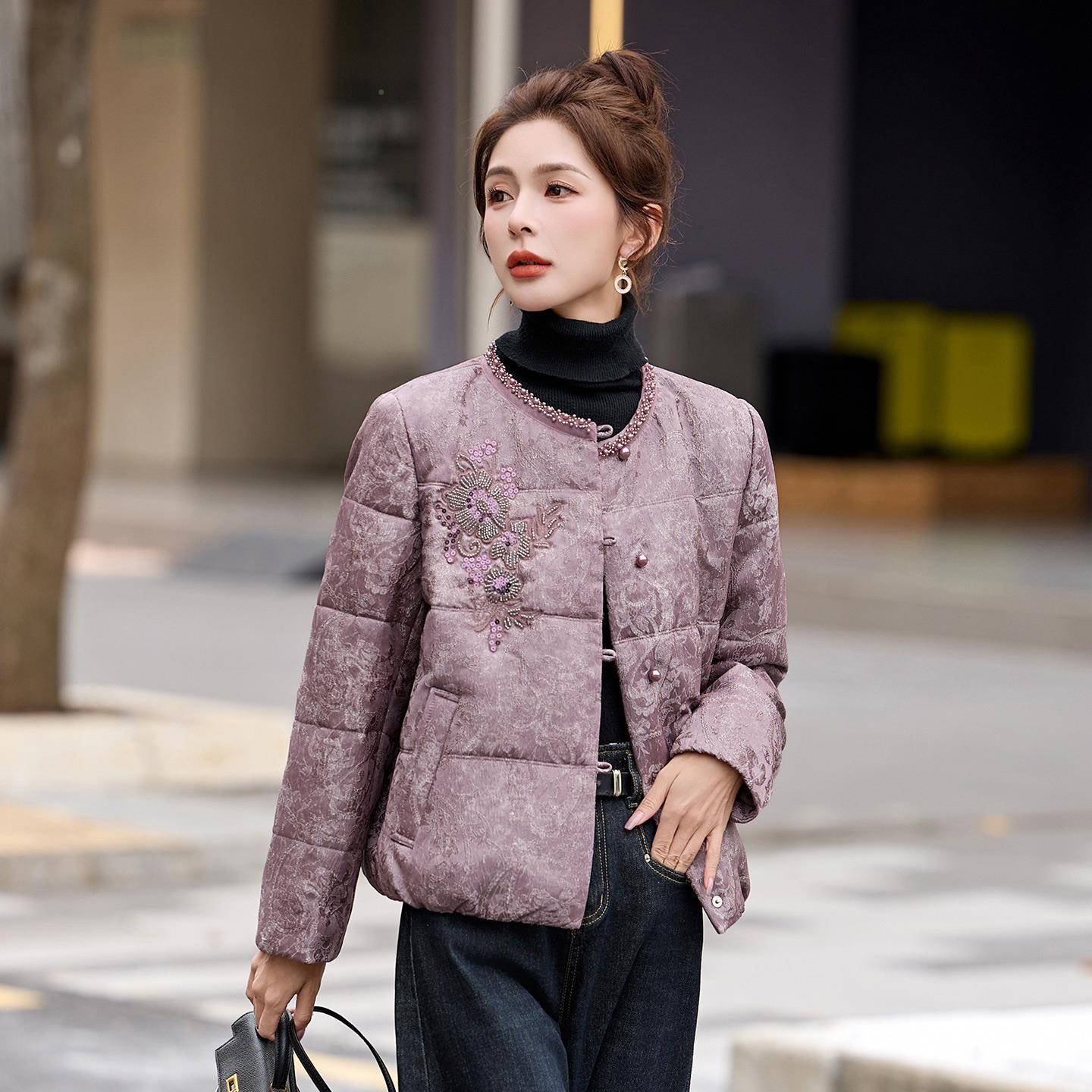 2冬025DL2651-1秋新款保暖国风冬天棉服小棉袄6刺绣绵羊毛宽小松