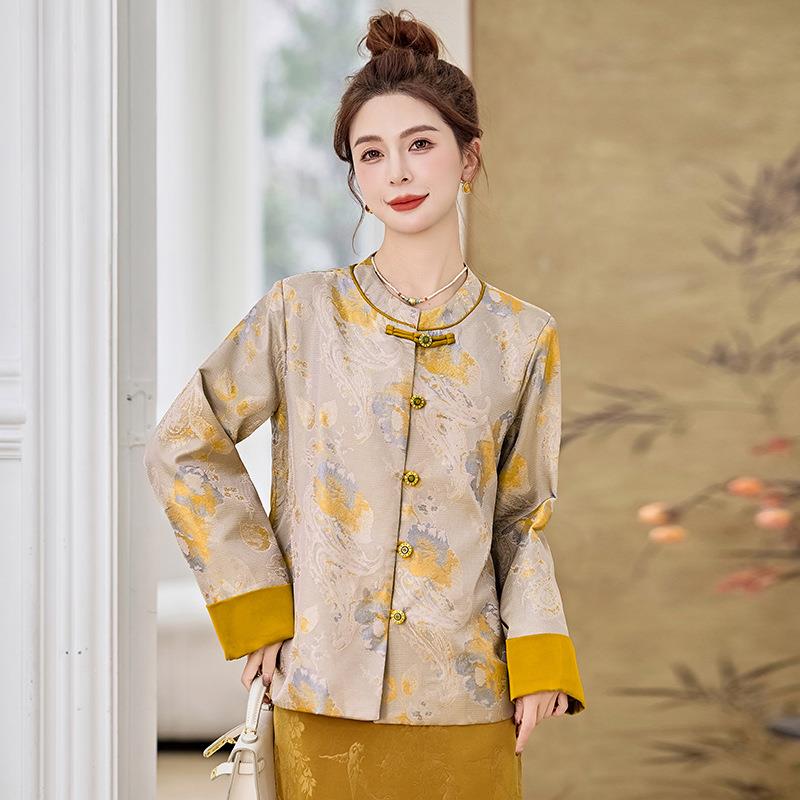 2025季新款新中式国风高级感圆印花6时秋尚百搭领上衣外套YX83YX8