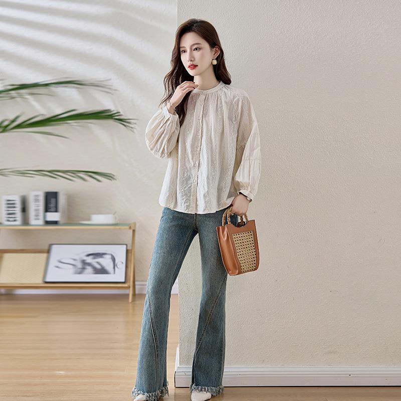 2205春季新款女装版设韩计感绣花领宽松长袖女式衬衫 SSL9807-0L