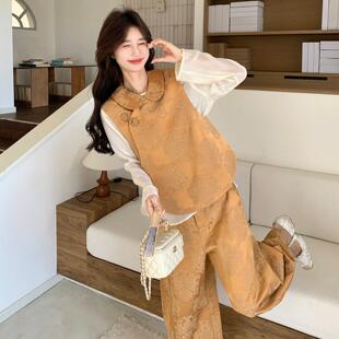 季马时尚套装607-2B10春新款女装提花甲背心++衬衫阔腿裤三件套裤