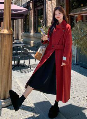 红色高双面羊绒大级衣新女20b275-W7125年秋冬款韩版爆款感羊毛呢