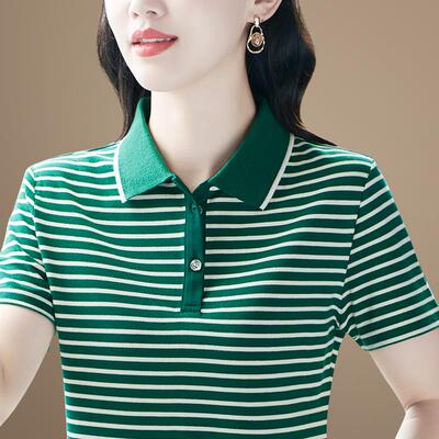 丝短袖恤女89900960夏新款时尚码洋冰气大百搭妈妈翻领衫上衣潮