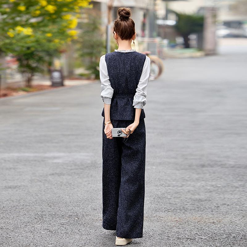 202秋季款新高级气5质时尚洋气衬衫阔腿裤马甲套装三件套 MM6MM25