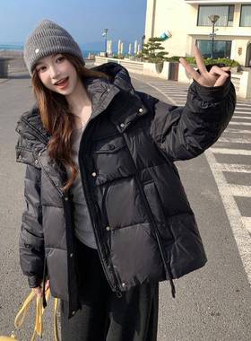 韩版松短款羽绒女2服025冬季新款黑色连帽加宽厚面2B080-91包服外