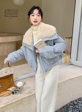 蓝色暖大领C203-822羽绒服女2025年冬季新款尚小毛个子保时加厚白