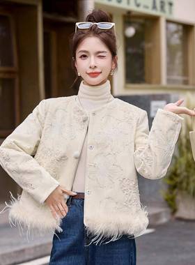 款高级感轻奢重工刺羽绒服女短2025冬新ZYA86803款时尚保绣暖拼鸵