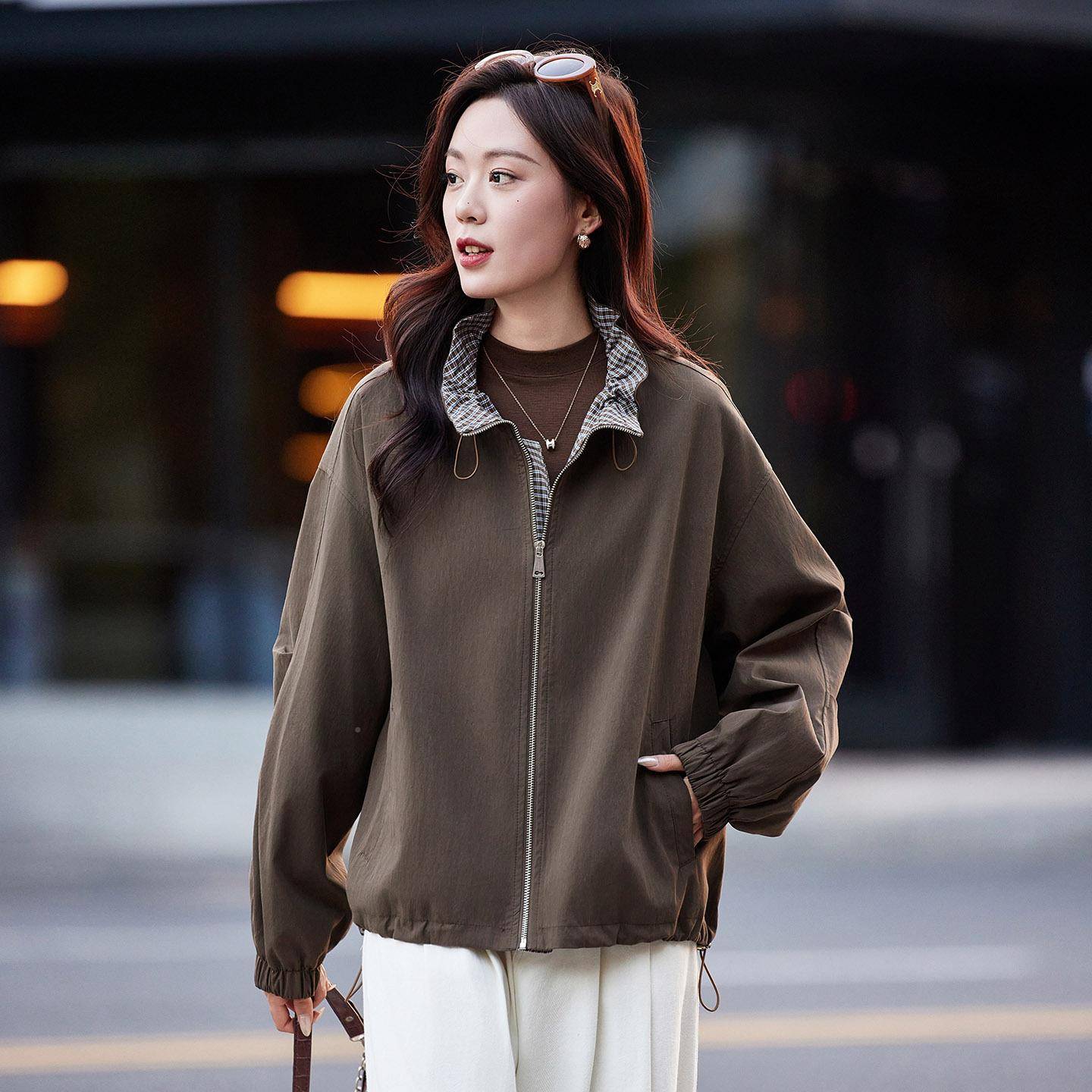 秋7冬开衫长袖外套女20休2GE2578-02新款韩版PLO领女士闲O百搭上