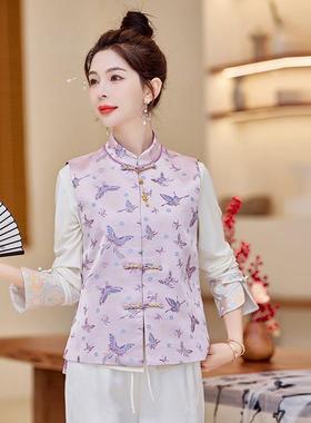 单件系女式马甲SY2598秋季新款中式国风盘新扣紫色蝴立领背心 SY2