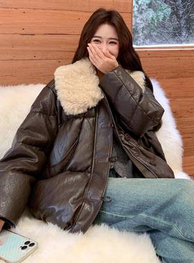 咖色高级感2仿羊羔毛领羽绒服女C100-29720冬季保厚暖实90白鸭绒