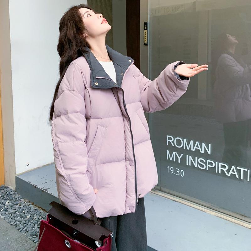 紫保色韩系慵羽c062-875懒风立领绒服女加厚暖2025冬季新款搭超火
