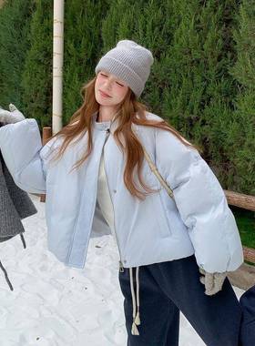 泡芙浅蓝白色款短羽绒服外套女冬季2025新款时织髦D012-929针帽鸭