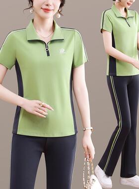 季薄款领短袖138-5352女新款夏透时两尚减龄休闲服件套气