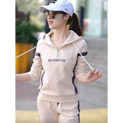 衣早闲秋运动服套10-3373-装女春秋新款码时尚宽松减龄大休阔腿裤