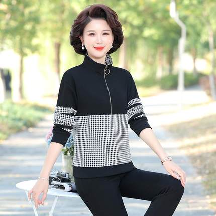 2032女春秋休闲运动套装两件套立领套头卫衣妈士73212451妈老中年