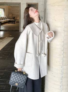 双羊绒大衣女20c012-60825秋新款高级感娃领中面长款小娃个子毛呢