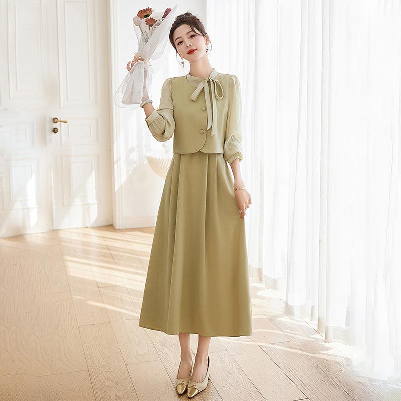 224秋YE6238装新款高精致小香风0假两件西装马女甲法式连衣裙 YE