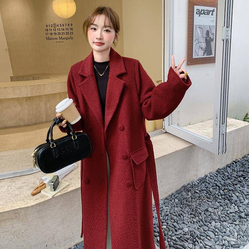 棉加厚毛呢大装衣冬季女装呢子红色外套加结C339B-61婚娘当天新便