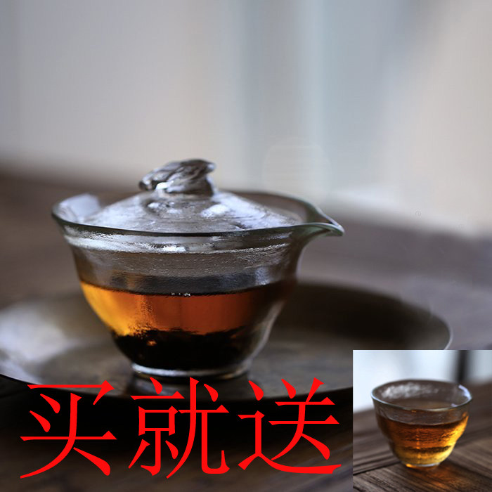 日式玻璃盖碗加厚三才碗手工锤目纹公道杯手抓壶干泡碗茶具泡茶杯