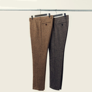 男直筒休闲长裤 欧美秋冬Nick大叔 复古羊毛呢西裤 修身 wooster同款
