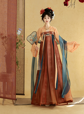 初莲原创唐制汉服女复原风齐胸襦裙原创日常仙气春夏新款显瘦披帛