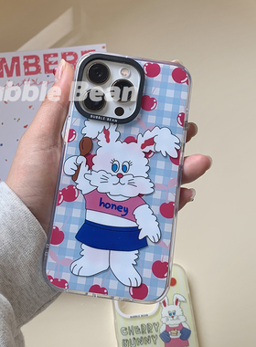 Bubble Bean原创小兔子格纹樱桃双层工艺手机壳适用于iPhone14pro