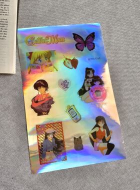 90s GIRL 美少女复古镭射防水贴纸 动漫旧漫风PVC卡通笔记本