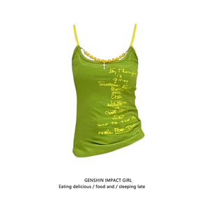 显瘦百搭无袖 美式 修身 夏季 上衣 复古休闲字母印花纯棉吊带背心新款