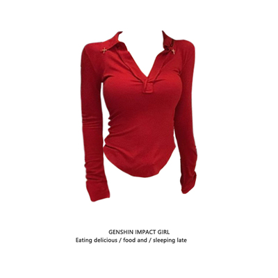 美式辣妹修身莫代尔长袖v领T恤女