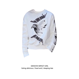 美式街头设计感印花纽扣长袖T恤女春秋y2k甜酷潮流亚文化显瘦上衣