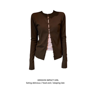 美拉德穿搭撞色假两件正肩长袖T恤女秋冬修身时尚显瘦打底衫上衣