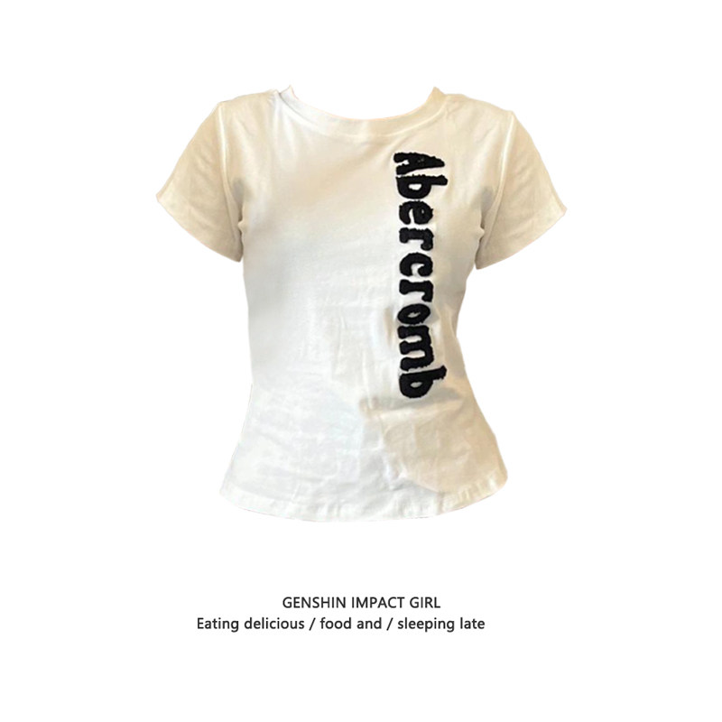 美式辣妹纯棉短袖t恤女夏季新款小众字母刺绣显瘦百搭纯欲风上衣