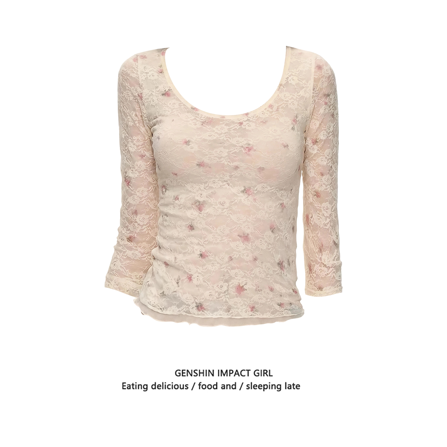 韩系碎花修身中袖蕾丝衫T恤女夏季甜美气质chic百搭打底衫上衣潮