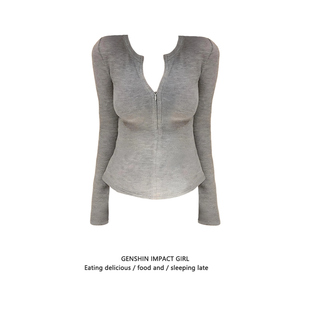 纯色时尚小众半开拉链长袖磨毛保暖T恤女秋冬修身简约打底衫上衣