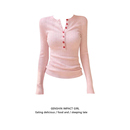 纯欲风收腰辣妹打底衫上衣秋冬新款纽扣设计感甜美软糯半开领T恤