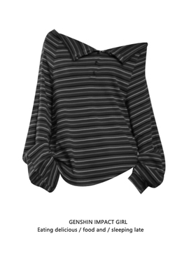 秋季新款条纹露肩长袖显瘦宽松T恤女小众复古别致一字肩打底上衣