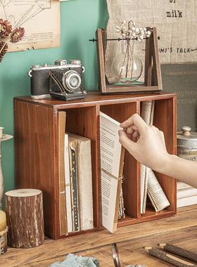 松川家居做旧书架简易书本置物架实木桌面收纳架学生儿童办公书柜
