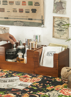 松川家居木质护肤品面膜口红置物架梳妆台zakka桌面化妆品收纳盒