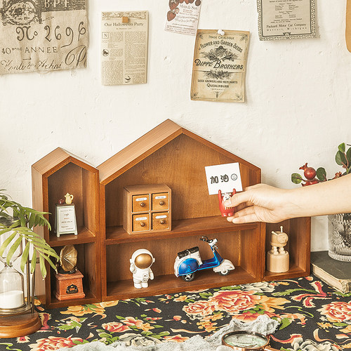 手工木制桌面娃娃摆件复古收纳
