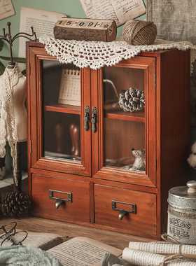 盲盒柜木质杯子桌面收纳盒化妆品桌上置物架复古抽屉式学生整理盒