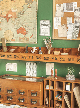 松川家居壁挂手账便签火漆印章笔筒收纳分隔格子架木质复古置物架