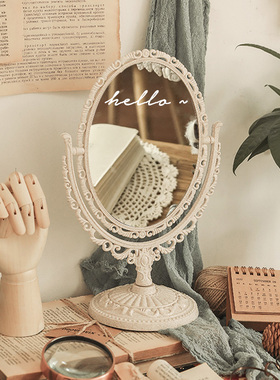 复古公主化妆镜梳妆台桌面镜子台式宿舍学生高清美妆镜双面镜宫廷