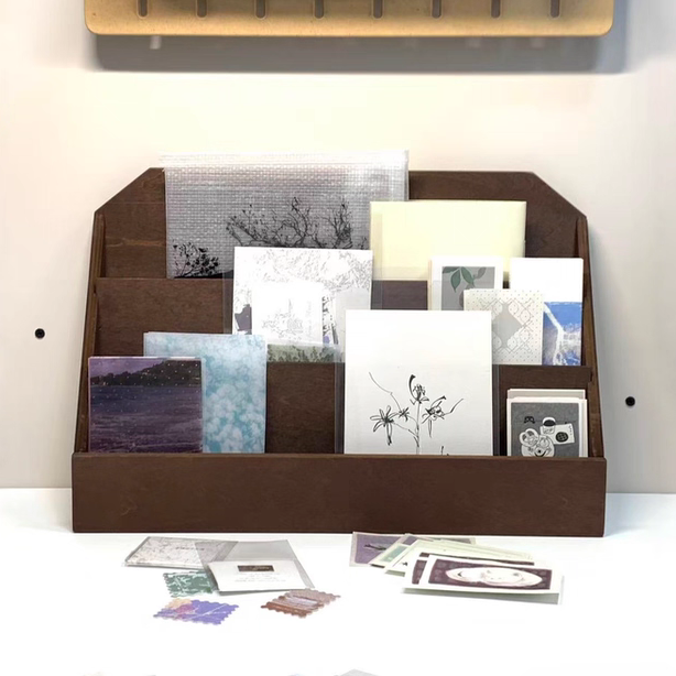 复古桌面木质文具收纳盒书本文件夹手账化妆品置物架卡片绘本整理