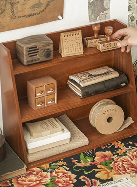松川家居复古桌面收纳盒办公室文件zakka口红化妆品梳妆台置物架