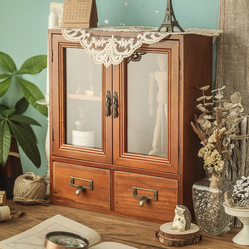 复古风实木香水办公室书桌收纳柜