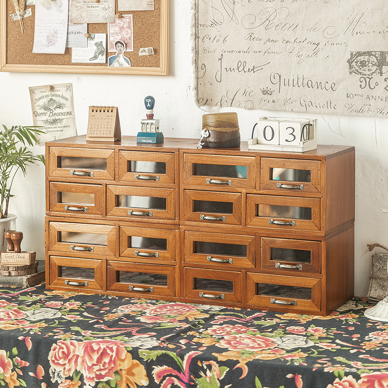 复古桌面收纳盒抽屉式