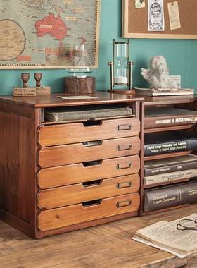 办公室桌面收纳盒工位文件柜木质抽屉置物架书桌a4档案手账整理盒