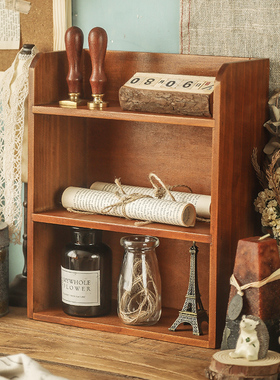 桌面杯子收纳盒zakka办公桌木柜木制化妆品壁挂式挂墙复古置物架