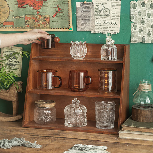 zakka复古木质桌面杯子收纳架子